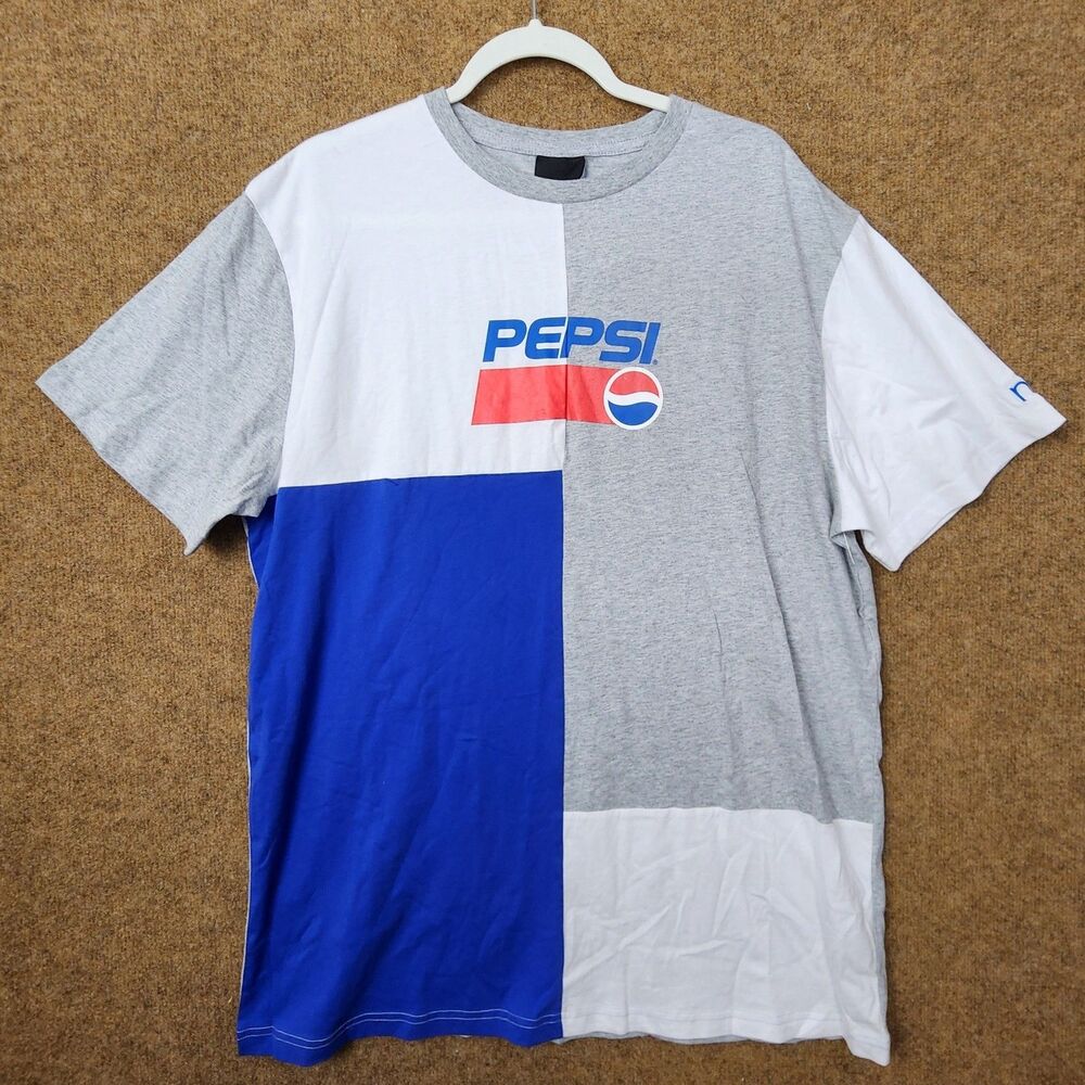 nANA jUDY x Pepsi Colorblock Logo T-Shirt Men Large Gray/White/Blue Streetwear